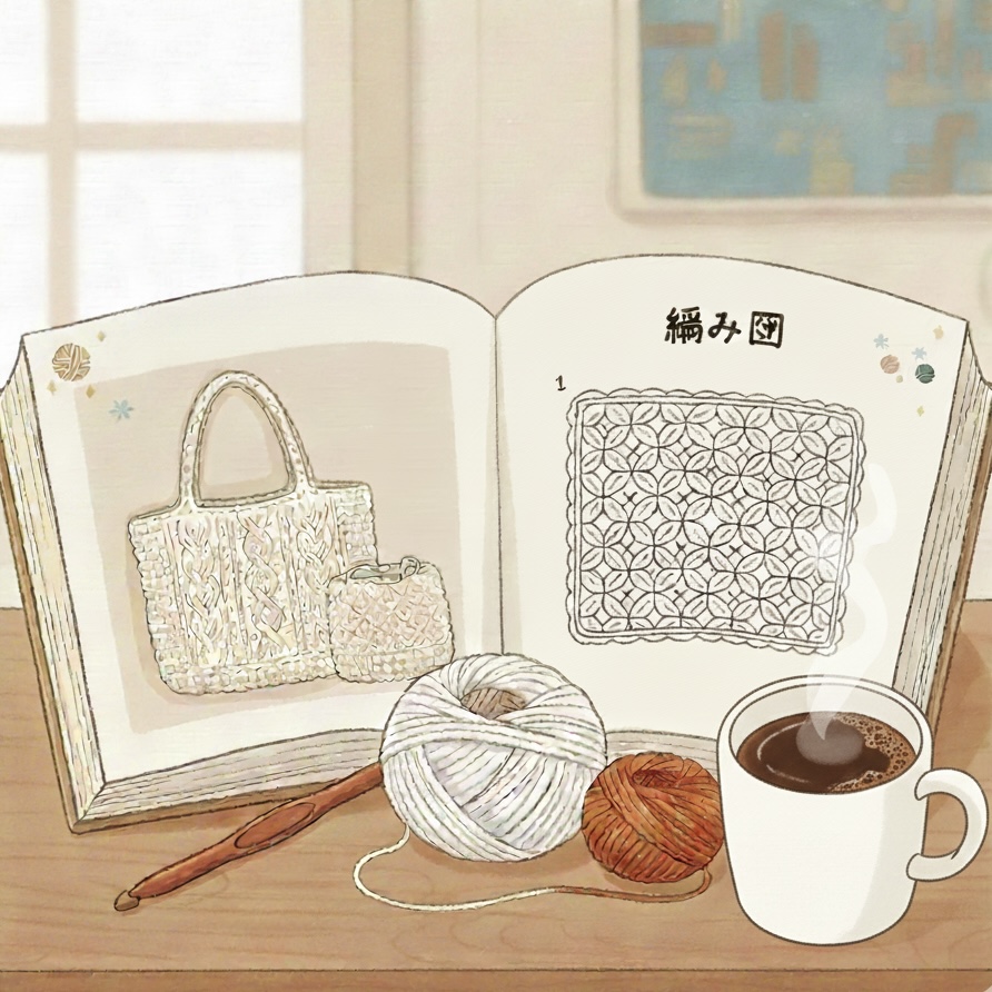 かぎ針編みの冬バッグに使われる編み図の種類をわかりやすく示したイメージイラスト