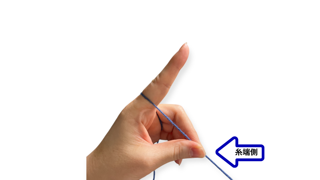 人差し指に毛糸が食い込むぐらいの張り具合を横から見た画像